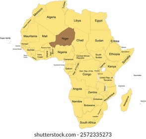 Detailed national location map of NIGER within the great continent of Africa