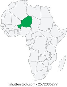 Detailed national location map of NIGER within the great continent of Africa