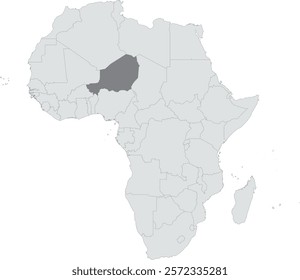 Detailed national location map of NIGER within the great continent of Africa