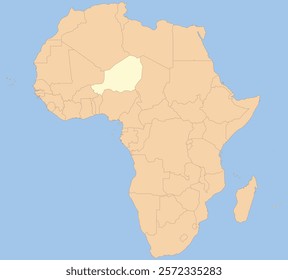 Detailed national location map of NIGER within the great continent of Africa