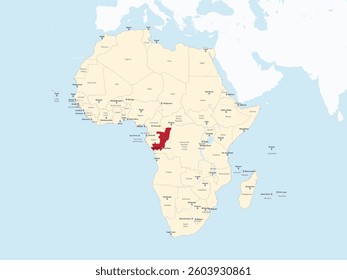 Detailed national location map of REPUBLIC OF THE CONGO within the great continent of Africa