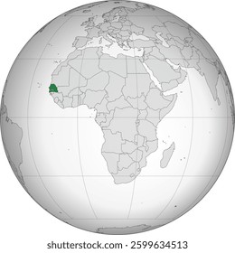 Detailed national location map of SENEGAL within the great continent of Africa