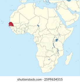 Detailed national location map of SENEGAL within the great continent of Africa