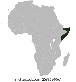 Detailed national location map of SOMALIA within the great continent of Africa