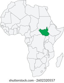 Detailed national location map of SOUTH SUDAN within the great continent of Africa