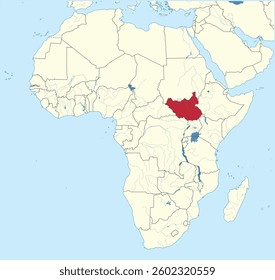 Detailed national location map of SOUTH SUDAN within the great continent of Africa
