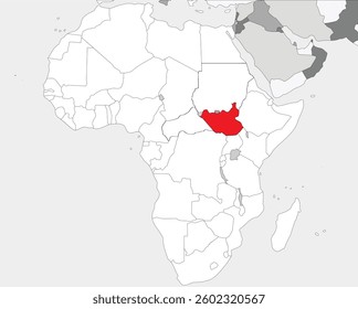 Detailed national location map of SOUTH SUDAN within the great continent of Africa