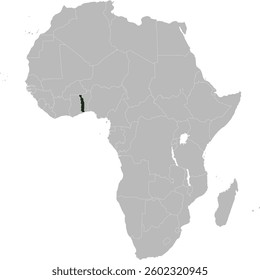 Detailed national location map of TOGO within the great continent of Africa