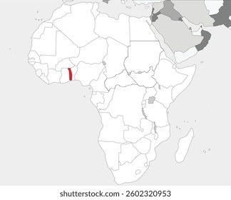 Detailed national location map of TOGO within the great continent of Africa