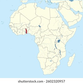 Detailed national location map of TOGO within the great continent of Africa
