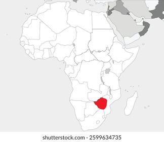 Detailed national location map of ZIMBABWE within the great continent of Africa