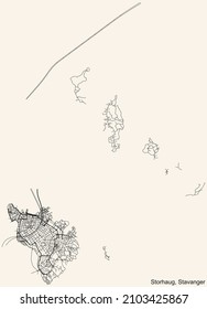 Detailed navigation black lines urban street roads map  of the quarter STORHAUG BOROUGH of the Norwegian regional capital city of Stavanger, Norway on vintage beige background