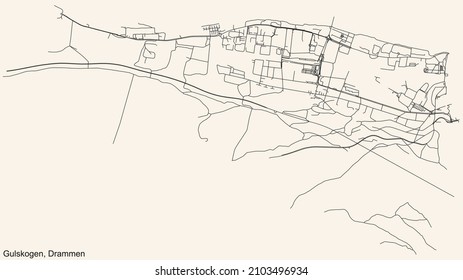 Detailed navigation black lines urban street roads map  of the quarter GULSKOGEN MUNICIPALITY of the Norwegian regional capital city of Drammen, Norway on vintage beige background