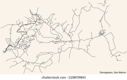 Detailed navigation black lines urban street roads map  of the DOMAGNANO MUNICIPALITY of the Republic of San Marino on vintage beige background