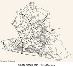 Detailed navigation black lines urban street roads map  of the TONGELRE DISTRICT of the Dutch regional capital city Eindhoven, Netherlands on vintage beige background