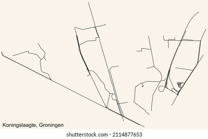 Detailed navigation black lines urban street roads map of the KONINGSLAAGTE NEIGHBORHOOD of the Dutch regional capital city Groningen, Netherlands on vintage beige background