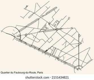 Mapa detallado de las líneas negras de navegación en las calles urbanas del barrio FAUBOURG-DU-ROULE de la capital francesa de París, Francia sobre el fondo beige vintage