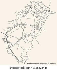 Detailed navigation black lines urban street roads map of the KLEINOLBERSDORF-ALTENHAIN DISTRICT of the German regional capital city of Chemnitz, Germany on vintage beige background