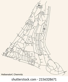 Detailed navigation black lines urban street roads map of the HELBERSDORF DISTRICT of the German regional capital city of Chemnitz, Germany on vintage beige background