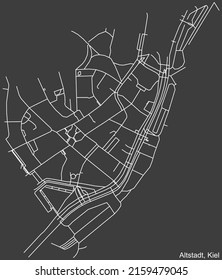 Detailed navigation black lines urban street roads map of the ALTSTADT DISTRICT of the German regional capital city of Kiel, Germany on vintage beige background