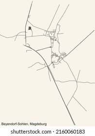 Detailed navigation black lines urban street roads map of the BEYENDORF-SOHLEN DISTRICT of the German regional capital city of Magdeburg, Germany on vintage beige background