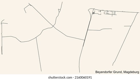 Detaillierte Navigation mit schwarzen Linien Stadtstraßen Karte des BEYENDORFER GRUND DISTRICT der deutschen Landeshauptstadt Magdeburg auf beigem Hintergrund