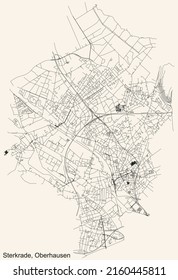 Detailed navigation black lines urban street roads map of the STERKRADE BOROUGH of the German regional capital city of Oberhausen, Germany on vintage beige background