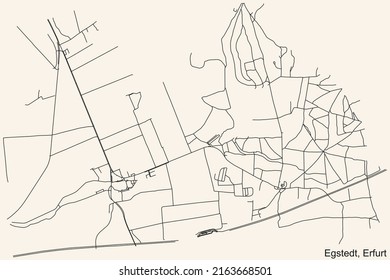 Detailed navigation black lines urban street roads map of the EGSTEDT DISTRICT of the German regional capital city of Erfurt, Germany on vintage beige background