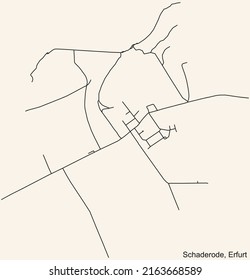 Detailed navigation black lines urban street roads map of the SCHADERODE DISTRICT of the German regional capital city of Erfurt, Germany on vintage beige background