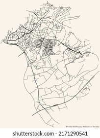 Detailed navigation black lines urban street roads map of the MENDEN-HOLTHAUSEN DISTRICT of the German regional city of Mulheim an der Ruhr, Germany on vintage beige background