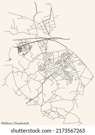 Detailed navigation black lines urban street roads map of the HELLERN DISTRICT of the German regional capital city of Osnabrück, Germany on vintage beige background