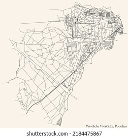 Detaillierte Navigation mit schwarzen Linien Stadtstraßenplan des WESTLICHEN VORSTÄDTE BOROUGH der deutschen Landeshauptstadt Potsdam auf beigem Hintergrund