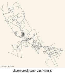 Detailed navigation black lines urban street roads map of the FAHRLAND DISTRICT of the German regional capital city of Potsdam, Germany on vintage beige background