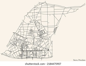 Detaillierte Navigation mit schwarzen Linien Stadtstraßen Karte des STERN DISTRICT der deutschen Landeshauptstadt Potsdam auf beigem Hintergrund