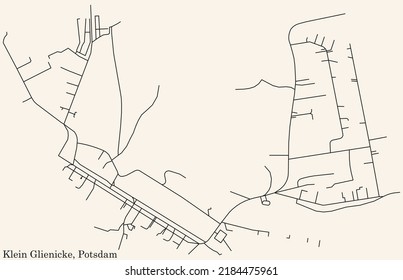 Detaillierte Navigation mit schwarzen Linien Stadtstraßen Karte des KLEIN GLIENICKE DISTRICT der deutschen Hauptstadt Potsdam auf beigem Hintergrund