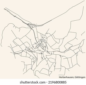 Detailed navigation black lines urban street roads map of the HERBERHAUSEN DISTRICT of the German regional capital city of Göttingen, Germany on vintage beige background