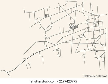 Detailed navigation black lines urban street roads map of the HOLTHAUSEN DISTRICT of the German regional capital city of Bottrop, Germany on vintage beige background