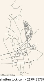 Detailed navigation black lines urban street roads map of the FELDHAUSEN DISTRICT of the German regional capital city of Bottrop, Germany on vintage beige background