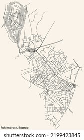 Detailed navigation black lines urban street roads map of the FUHLENBROCK DISTRICT of the German regional capital city of Bottrop, Germany on vintage beige background