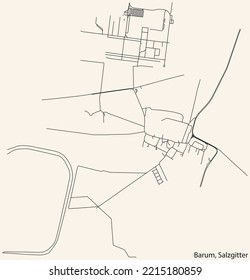 Detailed navigation black lines urban street roads map of the BARUM QUARTER of the German regional capital city of Salzgitter, Germany on vintage beige background