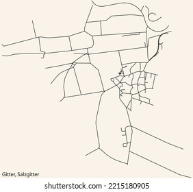 Detailed navigation black lines urban street roads map of the GITTER QUARTER of the German regional capital city of Salzgitter, Germany on vintage beige background