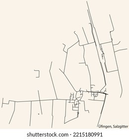 Detailed navigation black lines urban street roads map of the ÜFINGEN QUARTER of the German regional capital city of Salzgitter, Germany on vintage beige background