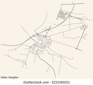 Detailed navigation black lines urban street roads map of the SALDER QUARTER of the German regional capital city of Salzgitter, Germany on vintage beige background