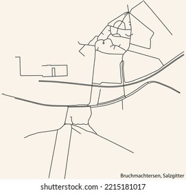 Detailed navigation black lines urban street roads map of the BRUCHMACHTERSEN QUARTER of the German regional capital city of Salzgitter, Germany on vintage beige background