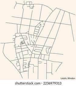 Detailed navigation black lines urban street roads map of the LETELN QUARTER of the German town of MINDEN, Germany on vintage beige background