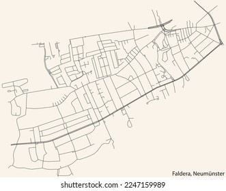 Detailed navigation black lines urban street roads map of the FALDERA QUARTER of the German town of NEUMÜNSTER, Germany on vintage beige background