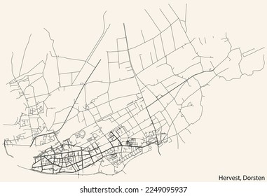 Detaillierte Navigation mit schwarzen Linien Stadtstraßen Karte des HERVEST DISTRICT der deutschen Stadt DORSTEN auf beigem Hintergrund