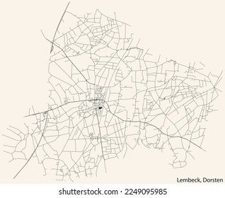 Detailed navigation black lines urban street roads map of the LEMBECK DISTRICT of the German town of DORSTEN, Germany on vintage beige background
