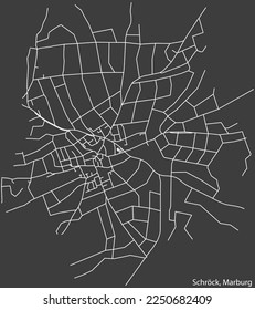 Detailed navigation black lines urban street roads map of the SCHRÖCK DISTRICT of the German town of MARBURG, Germany on vintage beige background