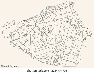 Detailed navigation black lines urban street roads map of the ALTSTADT DISTRICT of the German town of BAYREUTH, Germany on vintage beige background